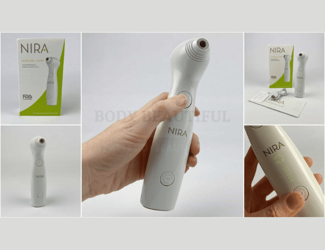 Close-up of a Nira Skincare Laser device with its original packaging